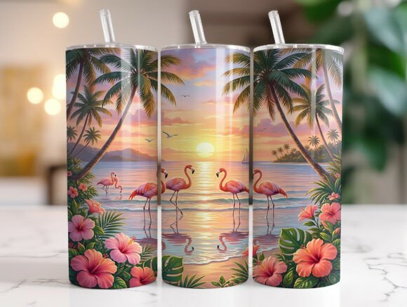 Pink Flamingo Tropical Beach Tumbler PNG Review