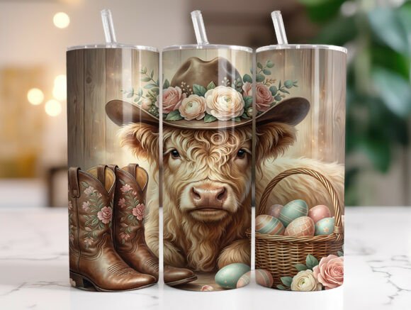 Review: Floral Easter Highland Cow Tumbler Wrap Design